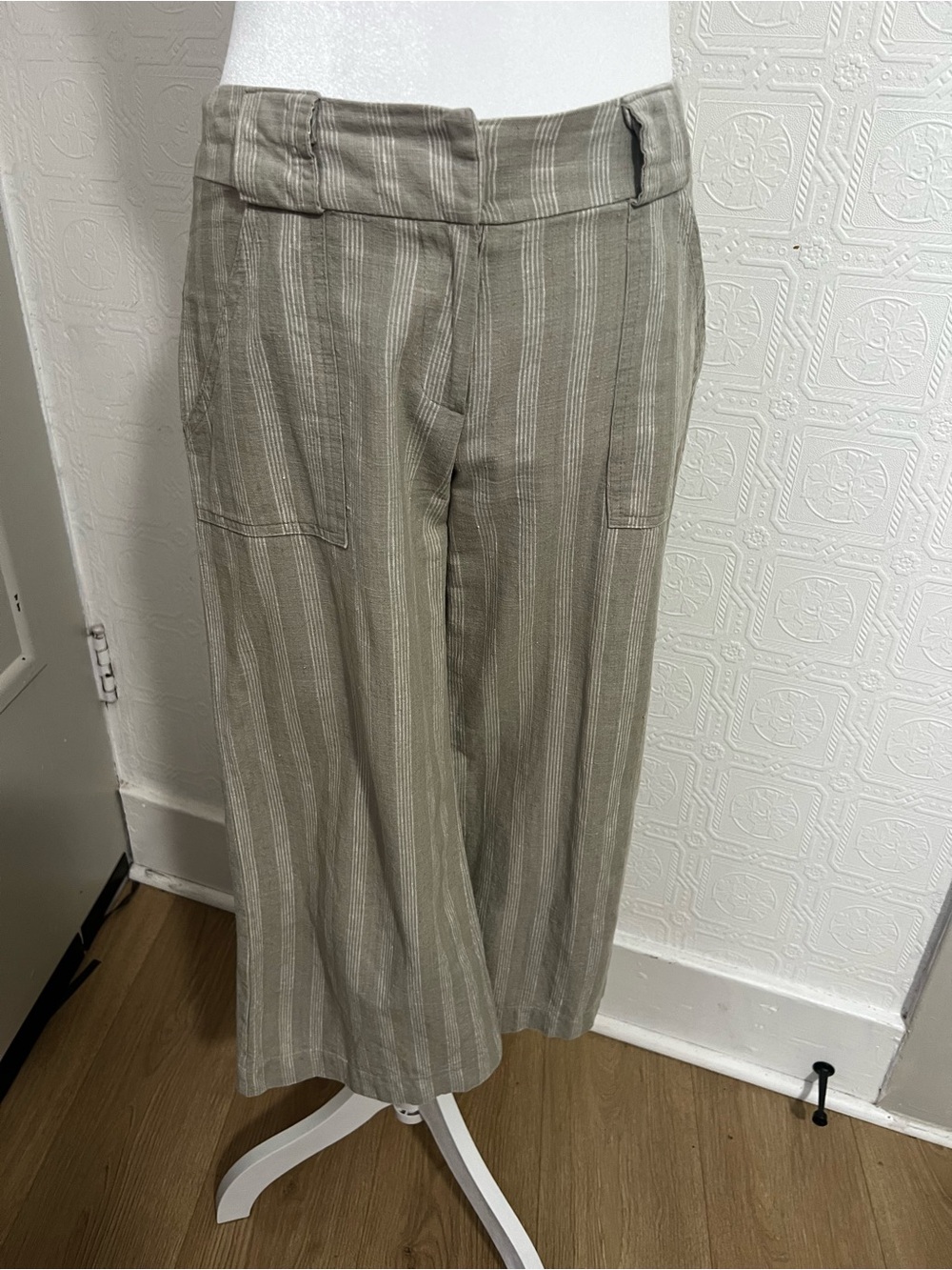 Forever 21 Olive and White Striped Wide-Leg Pants
